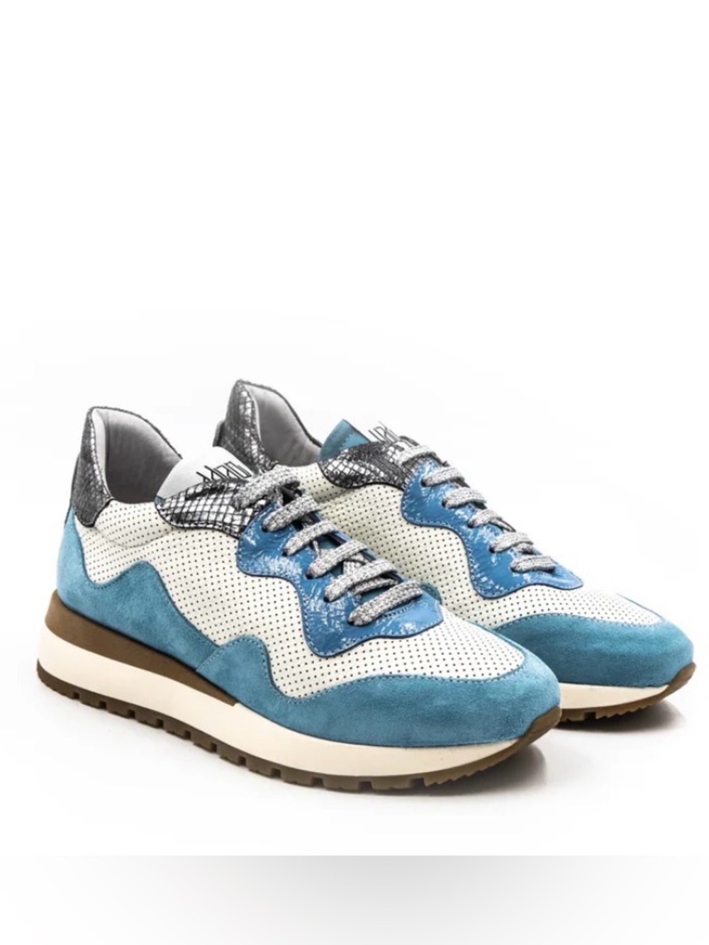 Women's Blue & White Suede Casual Lace-Up Sneakers
